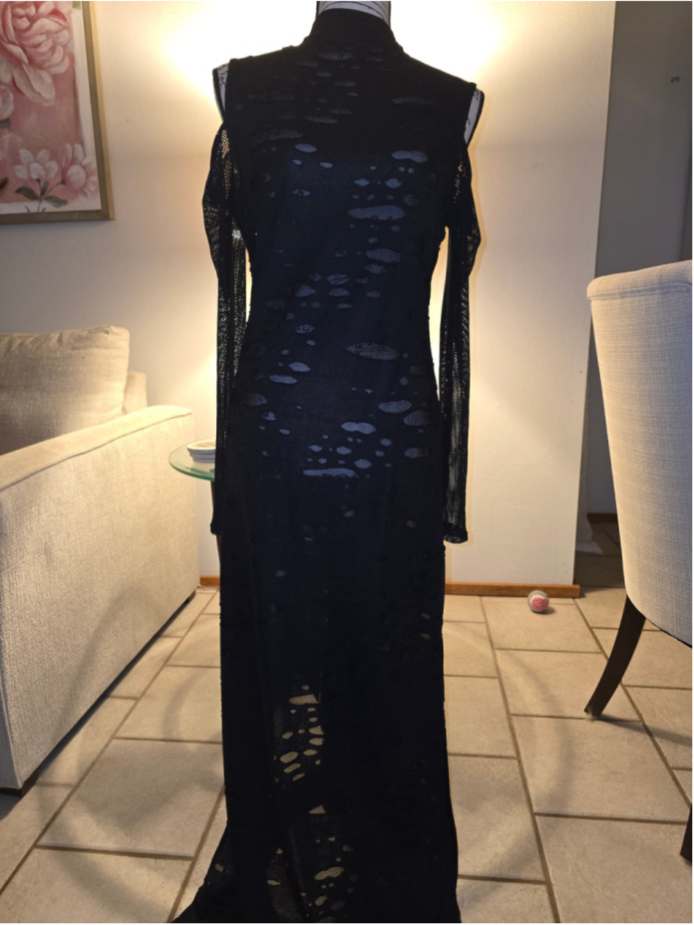 Killstar Biters Distressed Cold Shoulder Maxi Dress Size XL NWT